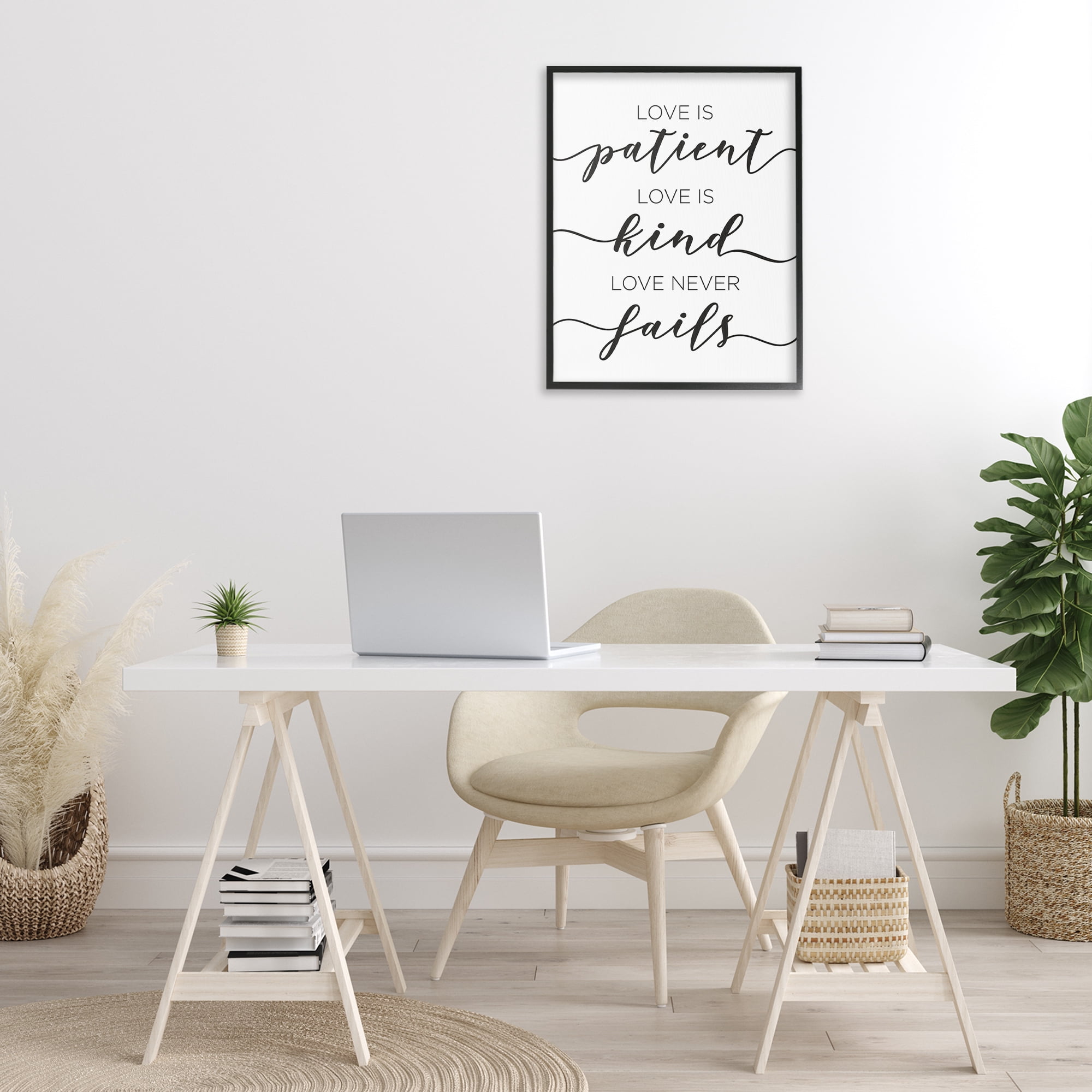 Stupell Industries Love Never Fails Phrase Typography Painting Black Framed Art Print Wall Art, 24 x 30