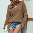 thumbnail image 1 of Qertyioot Chandails à Col en V pour Femmes Mode Automne Pull à Manches Longues Décontracté, 1 of 5