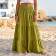 thumbnail image 6 of Tqcoqu Women's Solid Cotton Linen Tiered Maxi Skirt,Smocked Elastic High Waist Flowy Boho Beach Long Skirt, 6 of 6