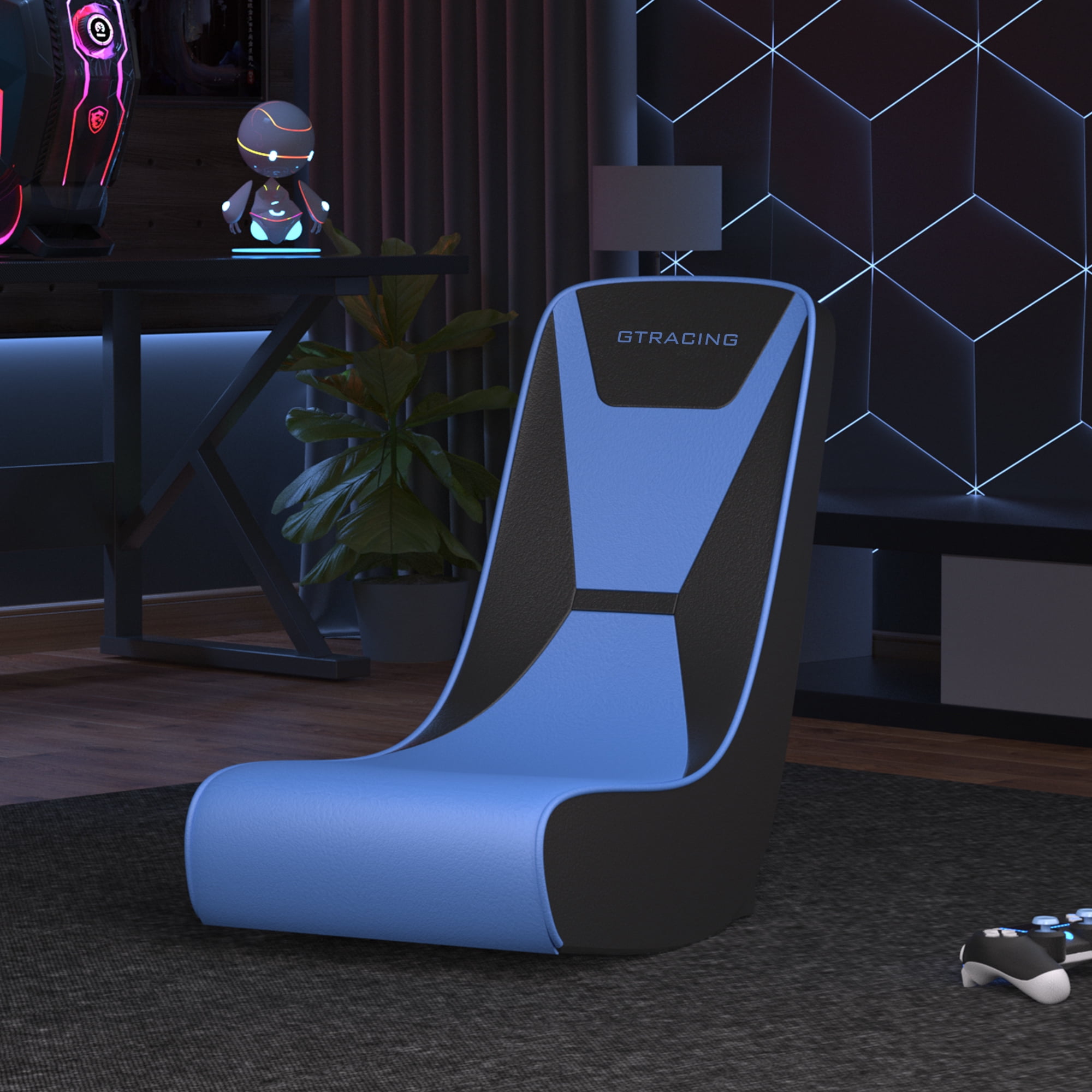 GTRACING Faux Leather Floor Rocker Video Gaming Chair, Red