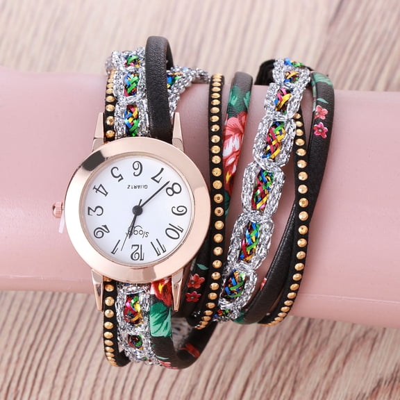 FRCOLOR Women's Wrapped Lady Bracelet Watch Candy Color Silver Quartz Watch Bracelet (Black)