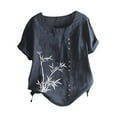thumbnail image 2 of Fashion Womens Tops Retro Bamboo Print Casual Loose Cotton Linen Short Sleeve Pullover T Shirt BU3, 2 of 3