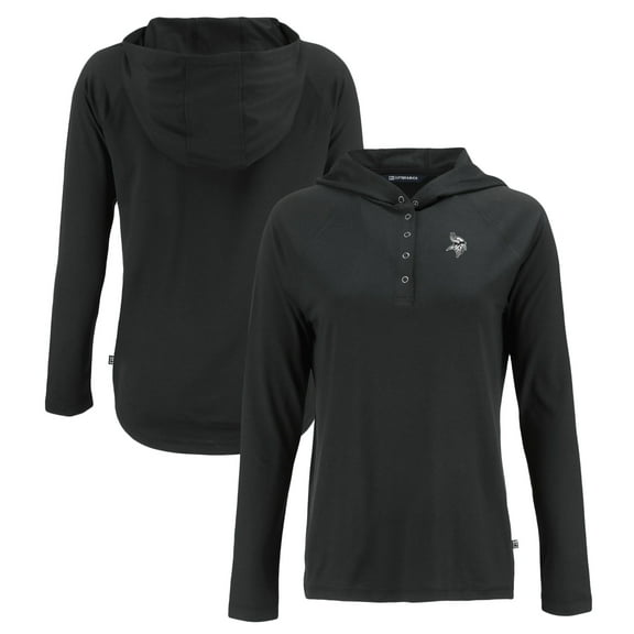 Women's Cutter & Buck Black Minnesota Vikings Coastline Epic Comfort Eco Recycled Long Sleeve Hoodie T-Shirt