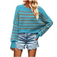 thumbnail image 2 of Amidoa Long Sleeve Sweaters for Women Sky Blue Pullover Striped Cozy Crop Loose Sweaters Cardigans for Women Trendy L, 2 of 7