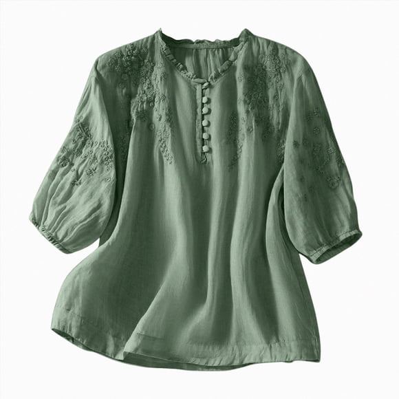 Ymyiu Boho Tops for Women Womens Summer Tops Short Sleeve Blouses Casual Button Down Shirts Floral Boho Clothing Trendy Size M(Green, M)
