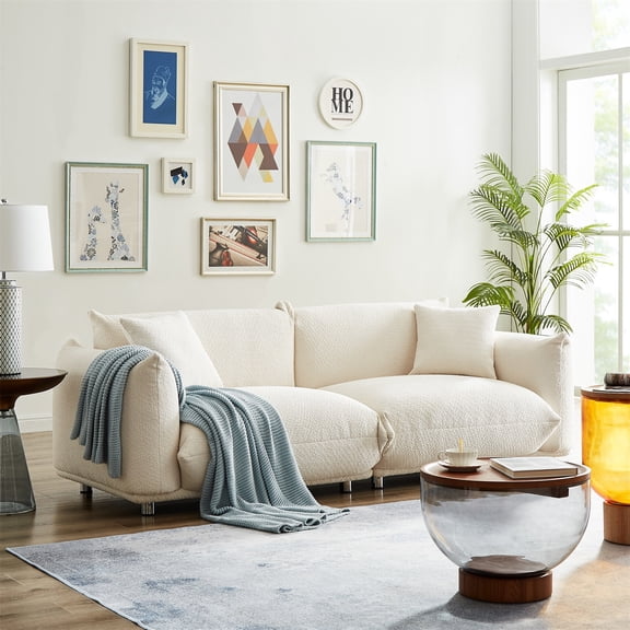 Hommoo 85.8" Sofa Oversized Loveseat Couch Sofa, Modern Sherpa Sofa for Apartment, Home&Office, White