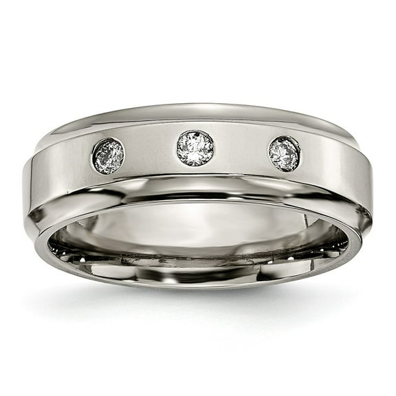Grey Titanium Ring Band Wedding Diamond Round Polished 1 5ct. tw. Ridged Edge