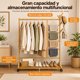 thumbnail image 3 of Perchero de Bambú Multifuncional con 2 Cajones y Estantes Laterales, Rack para Ropa Zapatos y Bolsas, para Dormitorio Entrada y Sala, Natural, 150 x 99 x 28 cm, 3 of 7