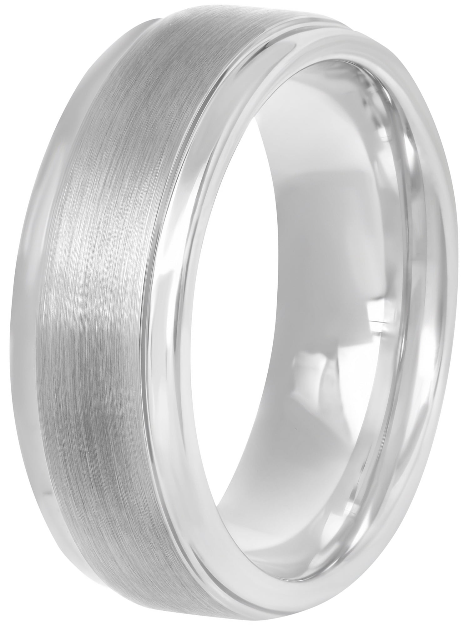 Men's White Tungsten 8MM Comfort Fit Step Edge Wedding Band