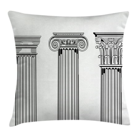 Polar Cover - Pillar Decor Throw Pillow Cushion Cover, Antique Theme Column Capitals Illustration Ancient Architecture Pattern, Decorative Square Accent Pillow Case, 16 X 16 Inches, Black and White, by Ambesonne