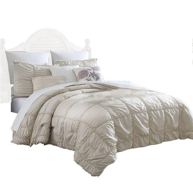 Benjara BM231783 Corfu Volant Design Très Grand Couette Set&44; Beige - 8 Pièces