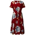 thumbnail image 5 of TIHLMK Red Dress Ladies Large Loose O-Neck Short Sleeve Floral Printed Waist Chiffon Dress, 5 of 9