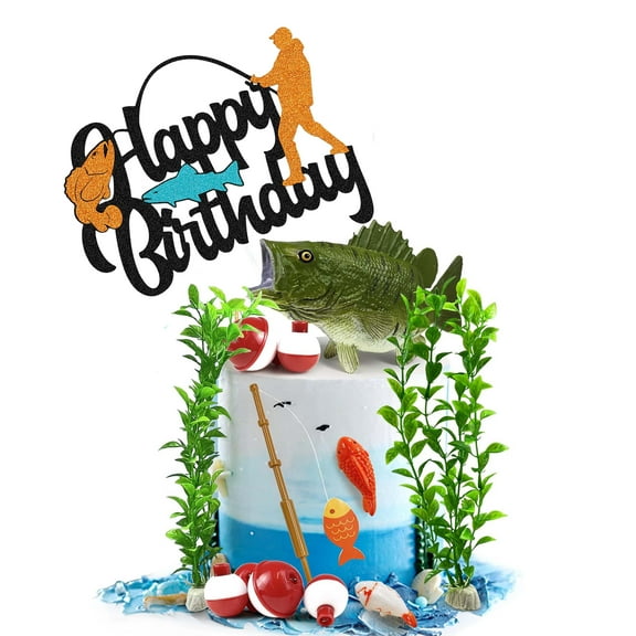 Gone Fishing Cake Topper, 14 Pieces Fisherman Themed Decoration for Retirement Party Supplies