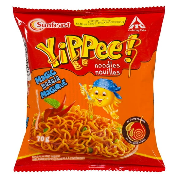 Sunfeast Yippee Noodles Magic Masala 70 g, Sunfeast Yippee! Magic Masala Noodles offer a flavorful blend of spices with long, non-sticky noodles for a delicious and satisfying meal in minutes.