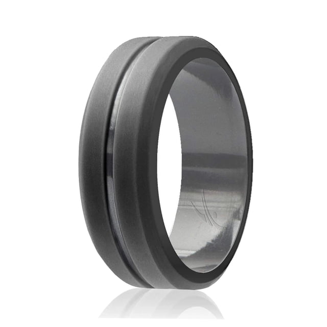 Alianza de boda de silicona - Línea media grabada - Gris de ROQ para hombre - Anillo de 10 mm
