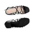 thumbnail image 4 of BLISSFUL STEP Women's Square Toe Knots Ankle Strap Block Heels Sandals Lime Black 6.5, 4 of 7