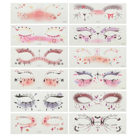 Unique Bargains Christmas 12 Pcs Halloween Style A Temporary Face Tattoo Colorful Water Film Paper PET Film