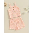thumbnail image 2 of Suealasg Kids Baby Girl 2Pcs Summer Outfits Sleeveless Daisy Print Camisole Tops + Elastic Shorts Set 1T 2T 3T 4T 5T Toddler Girl Clothes, 2 of 6