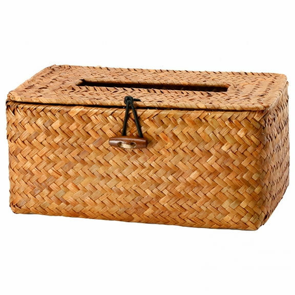 LAMIRO Rectangular Woven Tissue Box Cover Decorative Seagrass Wicker Tissue Box Holder Rustic Tissue Holder