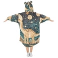 thumbnail image 2 of FORMRS Wearable Blanket Hoodie with Sleeves for Kids Cozy Flannel Sweatshirt, Dinosaur at Night, 2 of 7