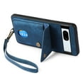 thumbnail image 6 of Wallet Case for Google Pixel 7A, Retro Premium Leather Credit Card Holder RFID Blocking Case with Wrist Strap Stand Magnetic Clasp Flip Anti-Scratch Cover for Google Pixel 7A, Blue, 6 of 7