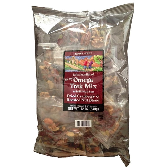 Trader Joes Omega Trek Mix (just a handful) - 10 Individual 1.2 oz Bags, Total 12 oz