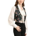 thumbnail image 4 of INSPIRE CHIC Women's Floral Pattern V Neck Sleeveless Button Satin Waistcoat Vest L Black, 4 of 7