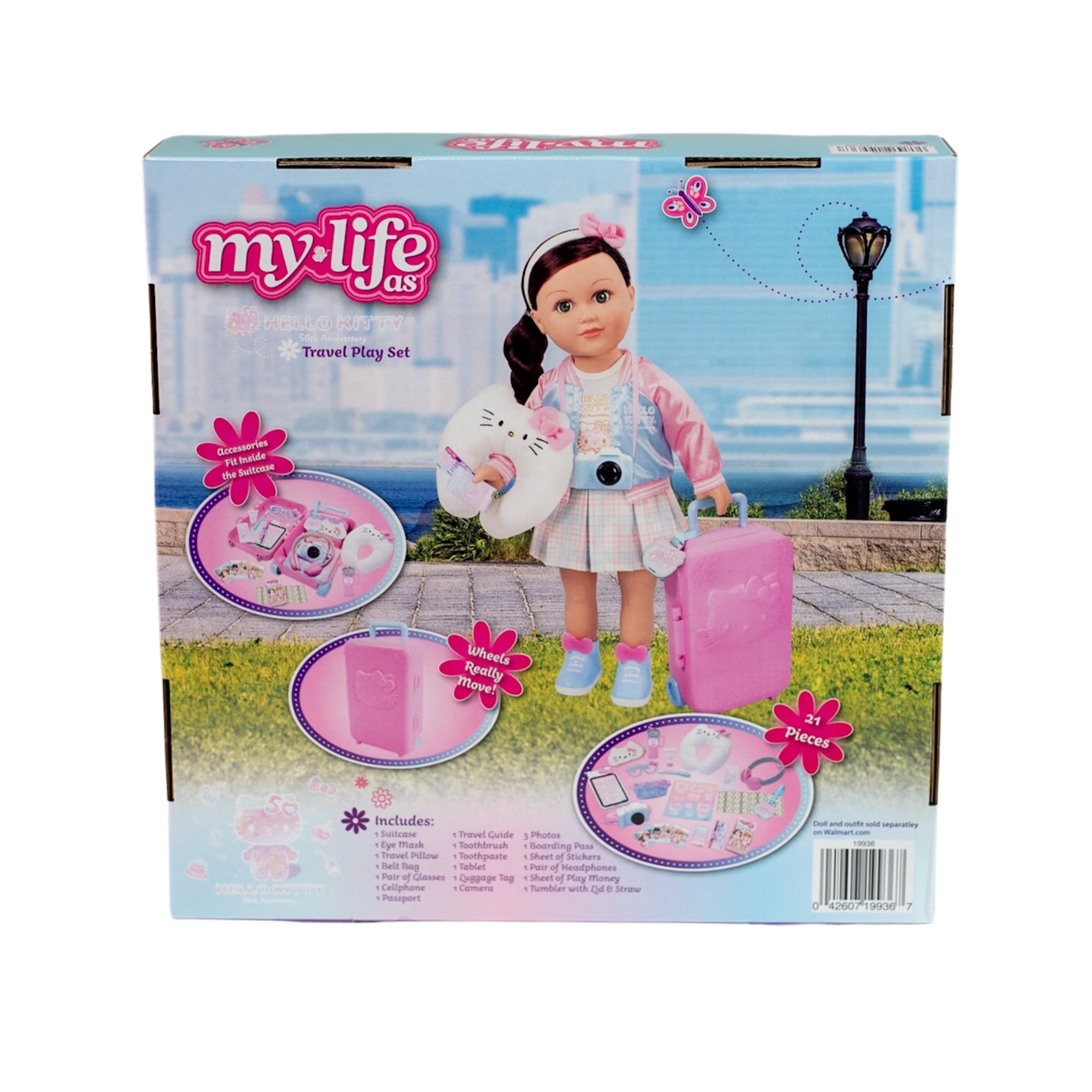 My Life As Hello Kitty Travel Play Set for 18" Dolls, 50th Anniversary, 21 pieces, Pink Multicolor