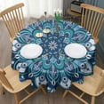 thumbnail image 3 of Round Waterproof Tablecloth 60×60 Inch, Boho Style Reusable Indoor/Outdoor Durable Table Cover for Party Kitchen Dinner Room Decor, 3 of 6