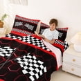 thumbnail image 3 of Castle Fairy Bold Racing Checkered Flag Queen Sheet Sets 4 Pieces for Teens, Neon Hexagon Race Art Bed Set for Bedroom, Red Black, 3 of 6