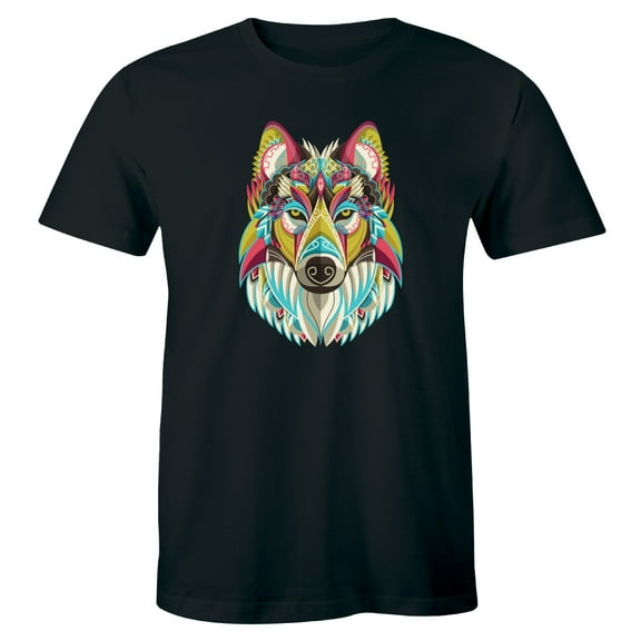 A Vintage Beautiful Colorful Fancy Wolf Face Cute Animal Pet Lover Men's T-Shirt
