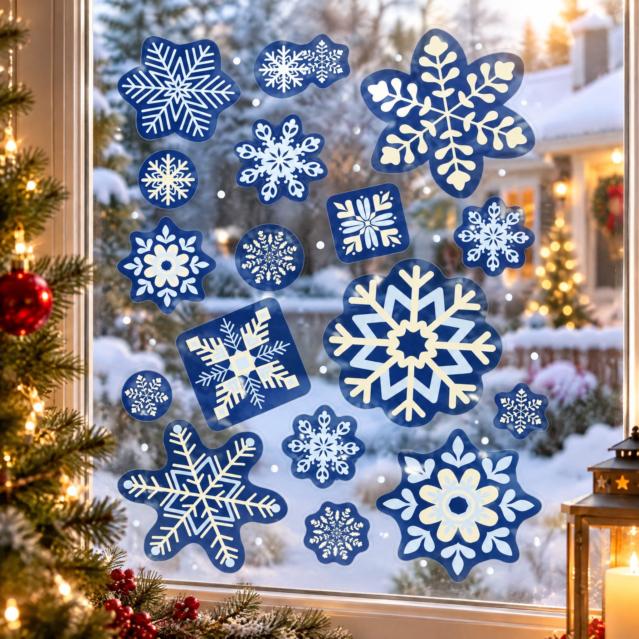Snowflake Christmas Window Clings, Blue and White, 10.8" x 16.8", by Holiday Time
