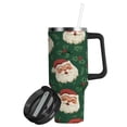 thumbnail image 2 of 40oz insulated car cup with handle and straw suitable for all ages Stainless steel vacuum insulated cup. Green Pattern Of Santa Claus, 2 of 10