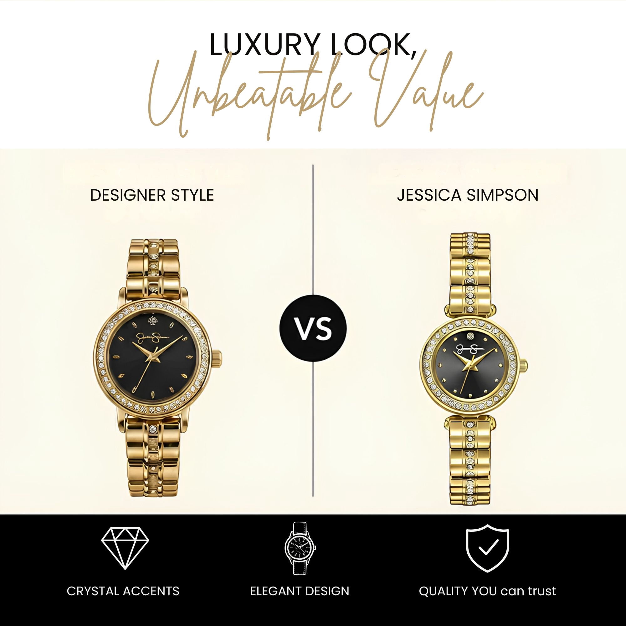 Jessica Simpson Women's Metal Band Watch, Round Crystal Dial, Classic Quartz Movement, Elegant Dress Watch for Women