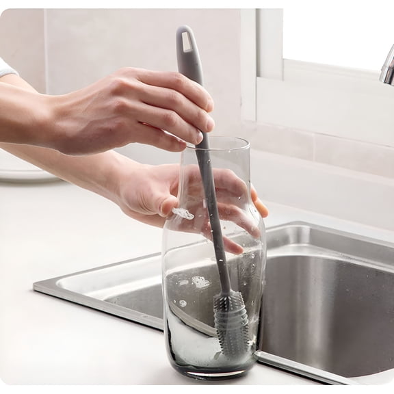 ACDANC Silicone Soft Bristle Water Bottle Cleaner Brush with Extra Long Handle for Flasks, Tumbler, Glassware, Sports Bottles, Baby Bottles, Vases, Narrow Neck