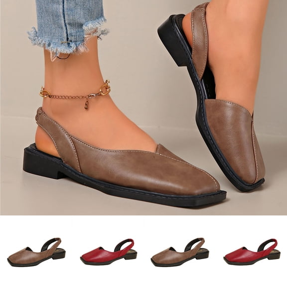 Hinvhai Low Heels for Women Block Heel Closed Square Toe Shoes Classic Leather Slingback Daily office Dressy Shoes Red 9.5(43)