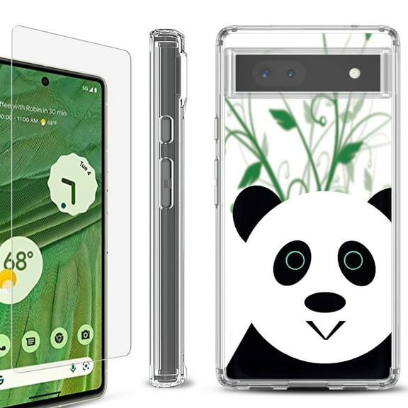 Shockproof Bumper Phone Case for Google Pixel 6a, with Tempered Glass Screen Protector, by OneToughShield ® - Panda