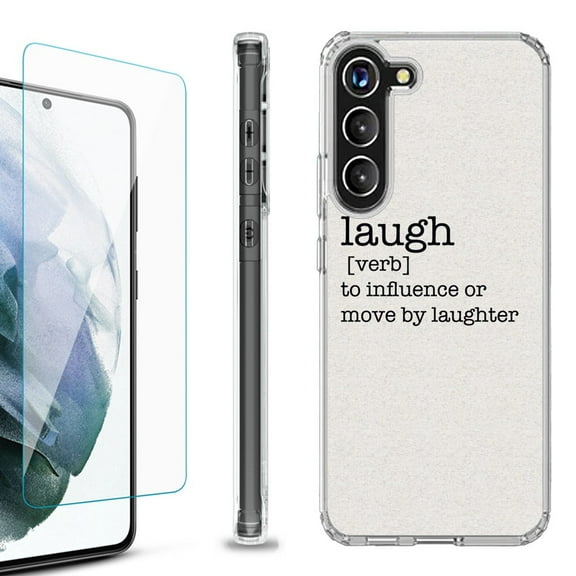 OneToughShield ® for Samsung Galaxy S23  S23 Plus 5G Shockproof Bumper Phone Case, with Tempered Glass Screen Protector - Dictionary/Laugh