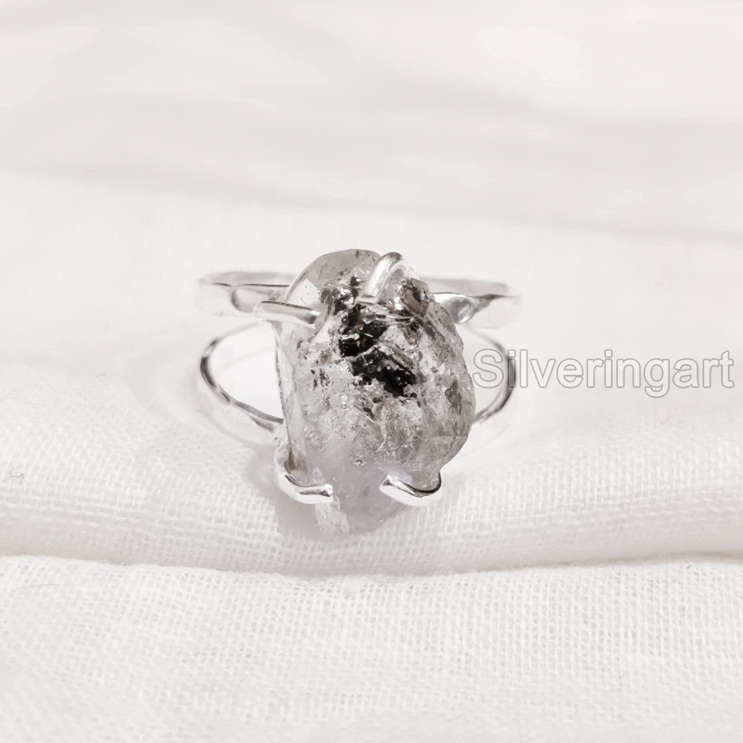Natural Herkimer Diamond Ring 925 Sterling Silver Raw Diamond Crystal Ring-RR033  | eBay