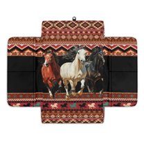 Renewold American Tribal Horse Red Car Center Console Cover Soft Armrest Cover Cushion with Pockets Storage Bag Scratch Resistant Arm Rest Covering Middle Console Pad Car Decor