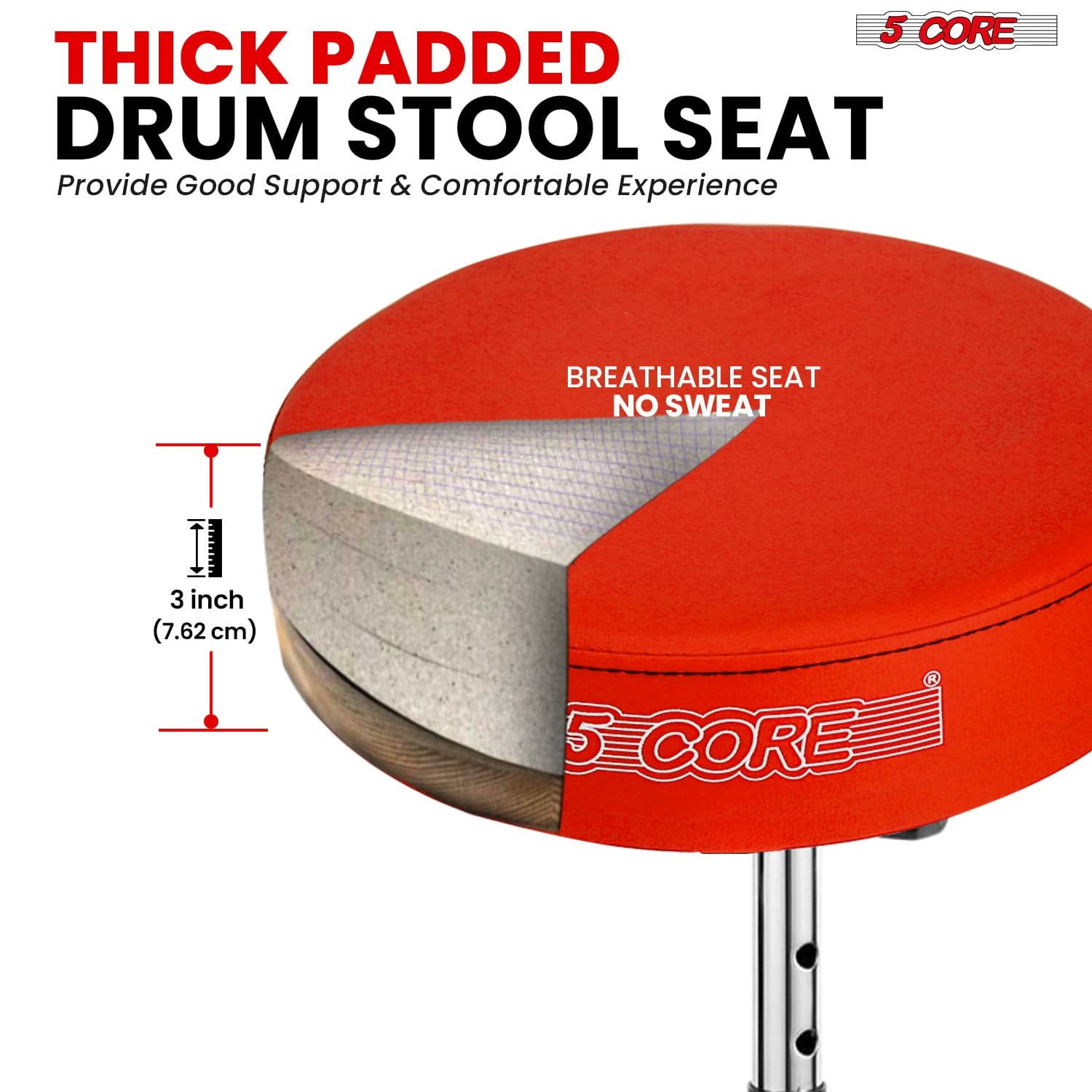 5 Core Drum Throne 3 Inch Thick Padded Comfortable Guitar Stool Double Braced Drummer Chair Height Adjustable Musician Seat For Adults And Kids Blue - DS CH BLU