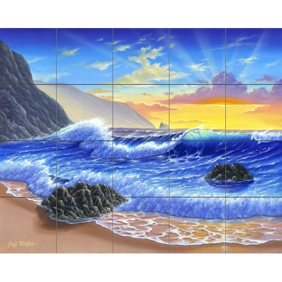 Tile Mural Kitchen Backsplash - Sunset Break-JW - by Jeff Wilkie