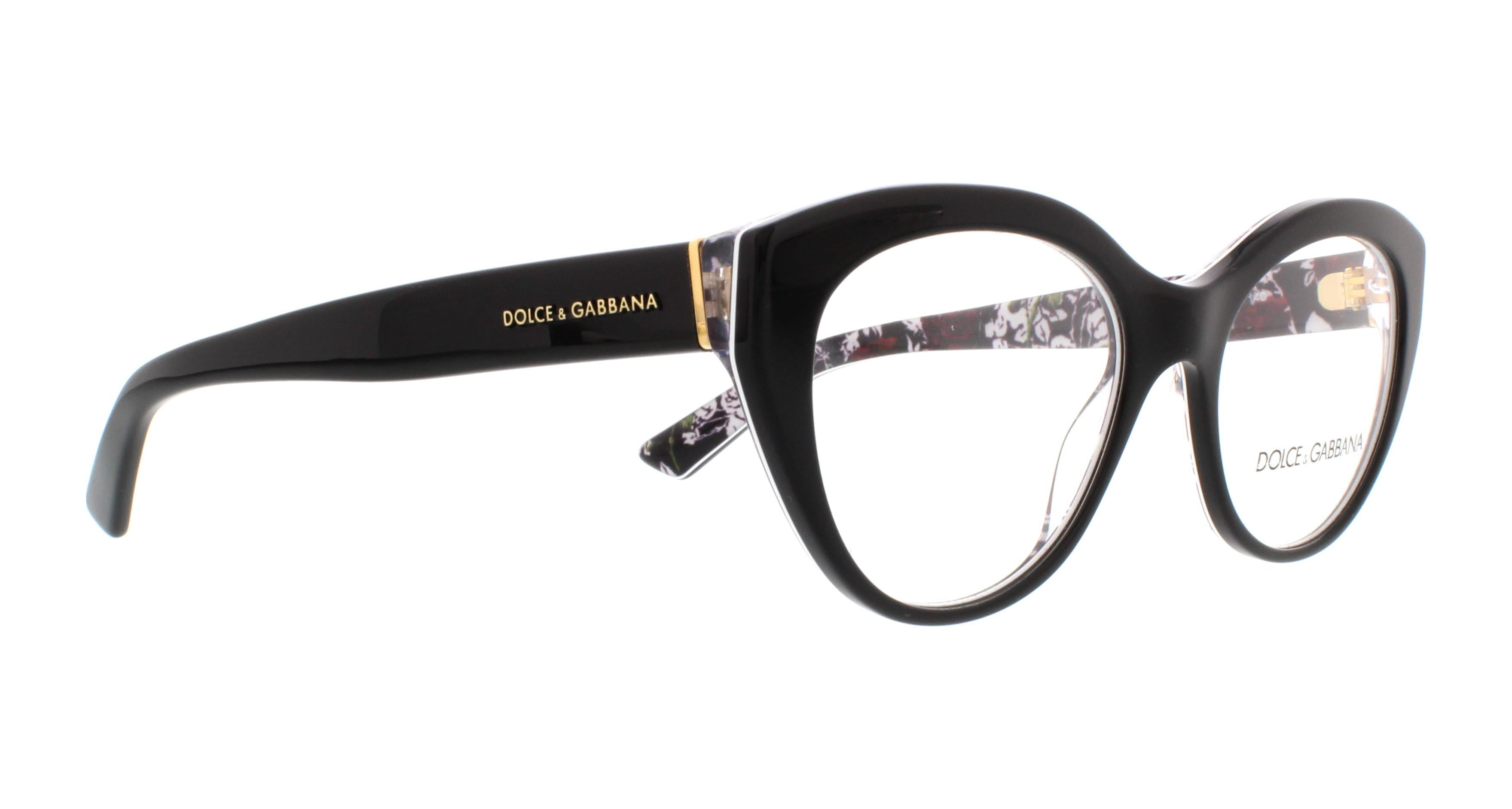DOLCE & GABBANA Eyeglasses DG 3246 3021 Top Black/Rose Print 51MM -  