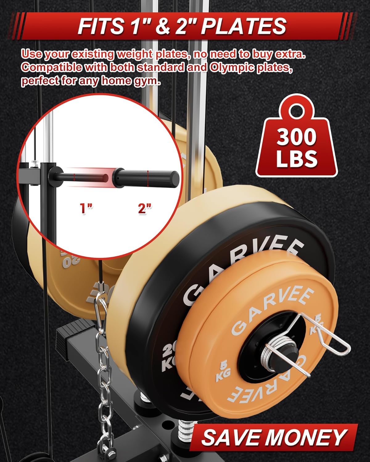 GARVEE Home Gym Station, Multifunctional Home Gym Equipment for All Body Training with Leg Press & Pulley System, Red