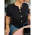 thumbnail image 5 of Female Short Sleeve Cardigan Cable Knit Cropped Button Down Crewneck Sweater Tops, 5 of 9