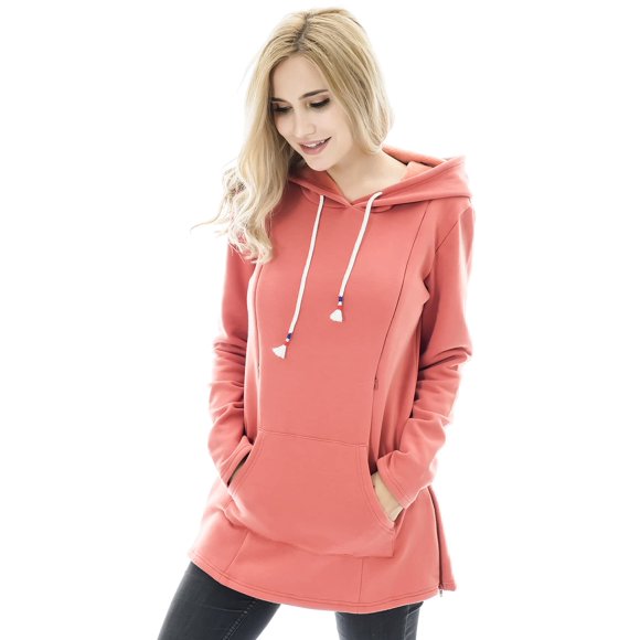 Bearsland Chandail de Maternité pour Femmes Vêtements d'Allaitement Chandail à Capuche avec Poches, Rustique, m