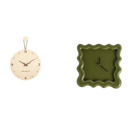 Square Silent Wall Clock Decorative Ornament Wood Material for Study Farmhouse Living Room Kitchen