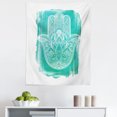 thumbnail image 1 of Hamsa Tapestry, Grungy Display with Ethnic Motif Flourishing Lotus Culture Print, Fabric Wall Hanging Decor for Bedroom Living Room Dorm, 5 Sizes, Turquoise and White, by Ambesonne, 1 of 1
