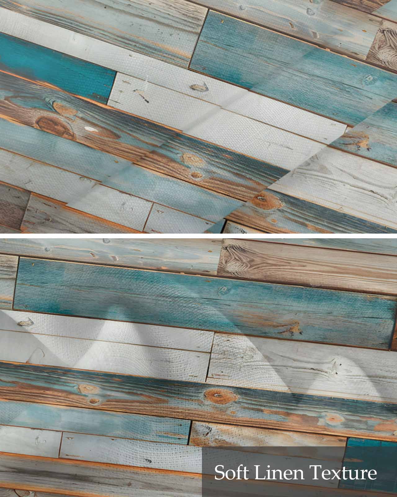 Turquoise Brown Kitchen Valances for Windows Farmhouse Linen Window Valance Curtain for Living Room Window Treatment Vintage Country Ombre Wooden Grain Valance Rod Pocket Topper Drape, 42 x 18 Inch