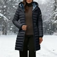 thumbnail image 3 of Otntypg Long Puffer Padded Jackets for Women Lightweight Casual Sherpa Fleece Lined Warm Long Sleeve Oversized Full Zip up Cardigan Thicken Parka Hooded Outwear Coat with Pockets Black M, 3 of 9